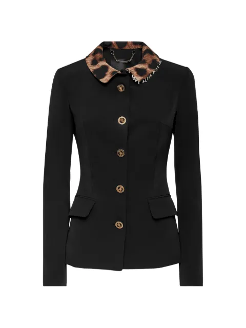 Philipp Plein leopard print-collar cady jacket Black SABCWRF0452PTE003N