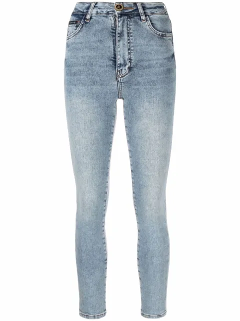Philipp Plein Skull embroidery skinny jeans Blue SABCWDT1848PDE004N