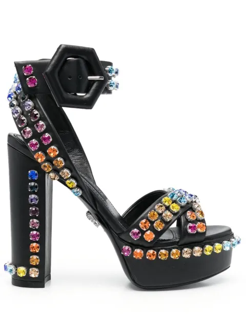 Philipp Plein 135mm crystal-embellished platform sandals Black SABSWSA0490PLE010N