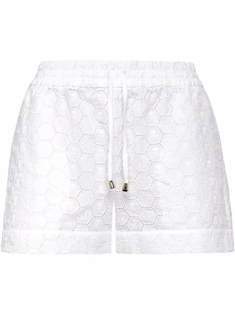 Philipp Plein logo-embroidered lace shorts White SABCWRT1055PTE003N