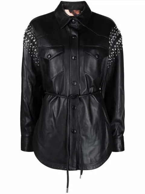 Philipp Plein crystal-studded leather shirt Black SABCWLP0007PLE010N
