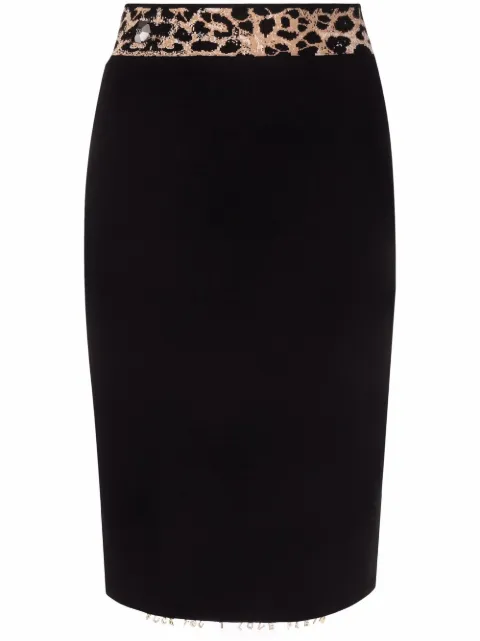 Philipp Plein leopard print waistband skirt Black SABCWKV0058PKN002N