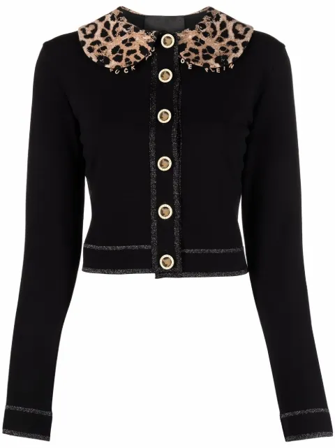 Philipp Plein leopard print collar cardigan Black SABCWKQ0079PKN002N