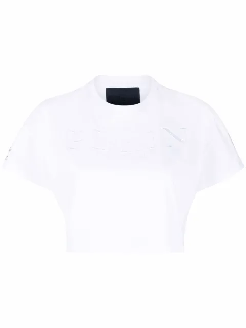 Philipp Plein cropped crystal-embellished skull T-shirt White SABCWTK2391PJO002N