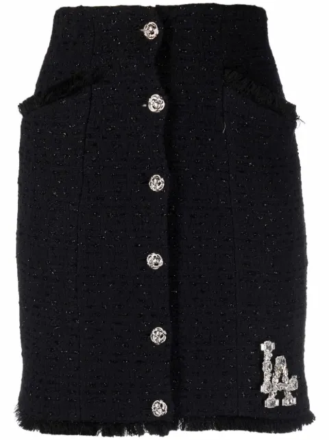 Philipp Plein Crystal Skull tweed short skirt Black SABCWRV0387PTE003N