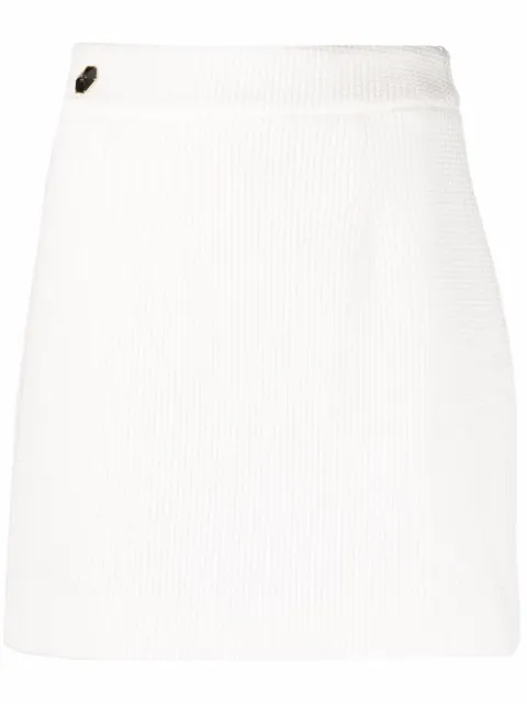 Philipp Plein logo-plaque detail skirt White SABCWRV0385PTE003N
