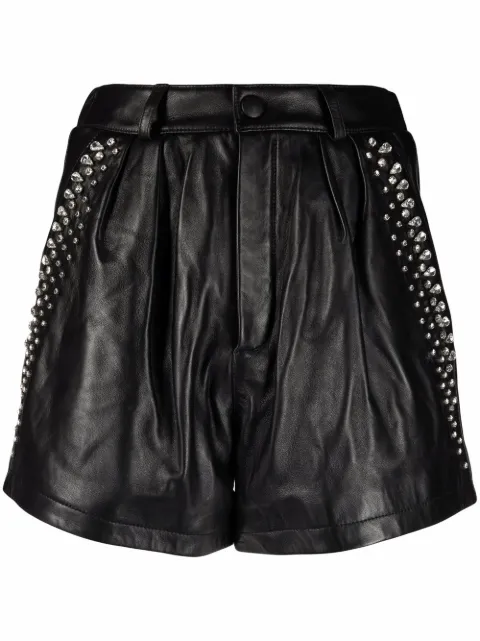 Philipp Plein crystal-embellished leather shorts Black SABCWLT0121PLE010N