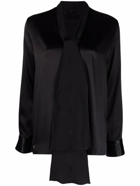 Philipp Plein V-neck pussybow silk blouse Black SABCWRP0333PTE003N