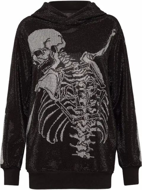 Philipp Plein rhinestone-embellished skeleton hoodie Black SABCWJB1502PTE003N
