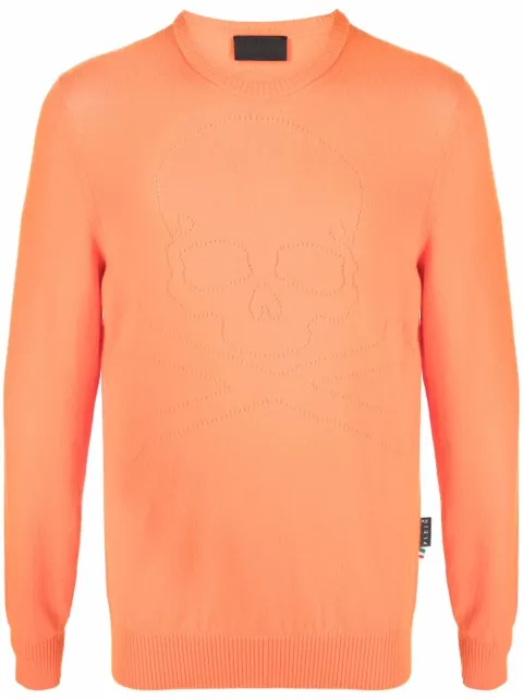 Philipp Plein fine-knit skull-motif jumper Orange SABCMKO1093PKN002N