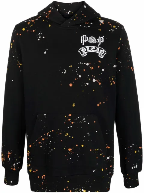 Philipp Plein paint splatter-print pullover hoodie Black SABCMJB2630PJO002N