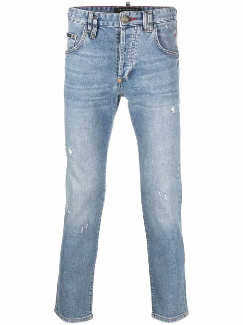 Philipp Plein embroidered-logo slim-fit jeans Blue SABCMDT2769PDE004N