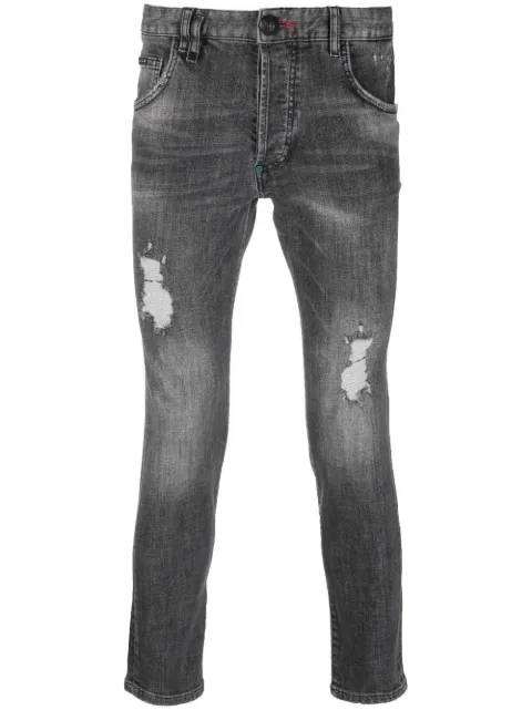 Philipp Plein distressed straight-leg jeans Grey SABCMDT2768PDE004N