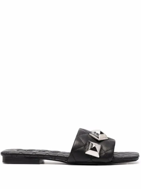 Philipp Plein flat studded matelassè sandals Black SABSWSA0465PTE003N
