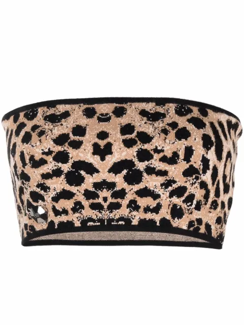 Philipp Plein knitted leopard-print bandeau top Neutrals SABCWKK0219PKN002N