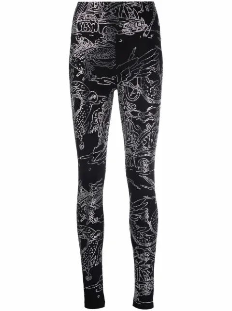 Philipp Plein tattoo-print embellished leggings Black SABCWJT1511PJO002N