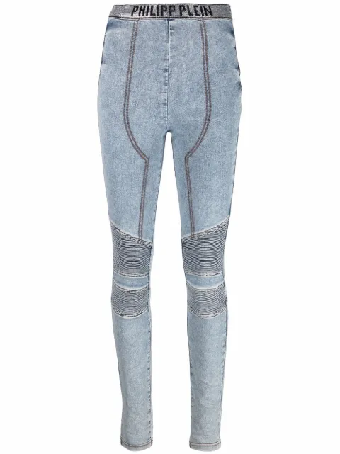 Philipp Plein logo-waistband denim leggings Blue SABCWDT1875PDE004N