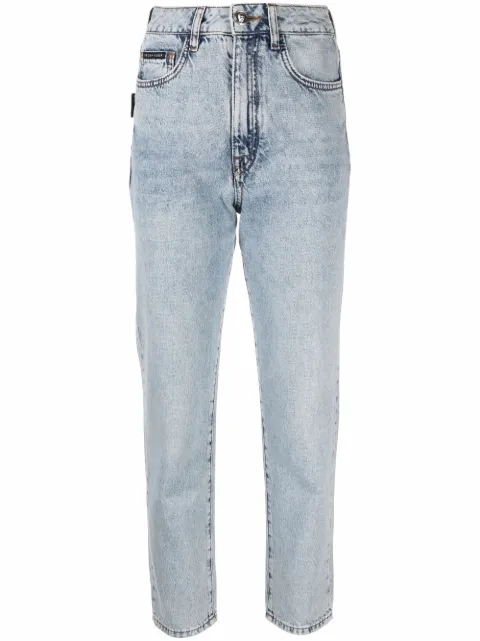Philipp Plein cropped high-waist bofriend jeans Blue SABCWDT1865PDE004N