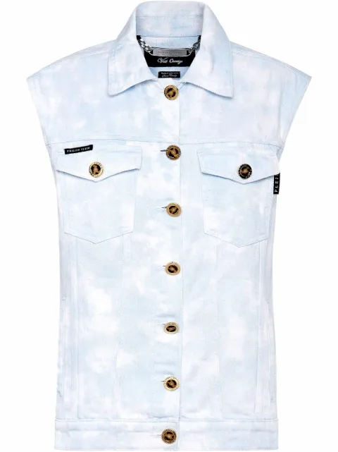 Philipp Plein bleach-effect denim vest Blue SABCWDC0036PDE004N