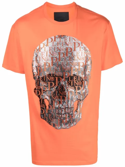 Philipp Plein beaded logo-skull T-shirt Orange SABCUTK0140PJO002N