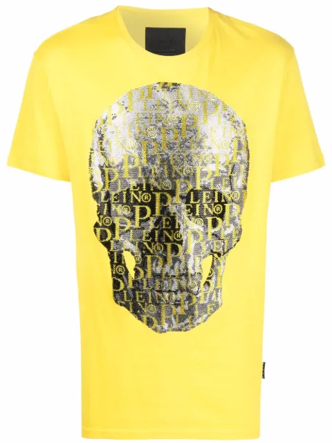 Philipp Plein beaded logo-skull T-shirt Yellow SABCUTK0140PJO002N