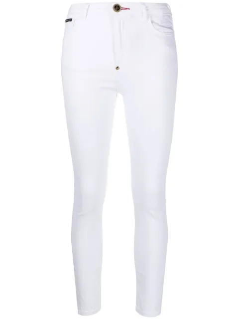 Philipp Plein embroidered skull skinny jeans White SABCWDT1848PDE004N