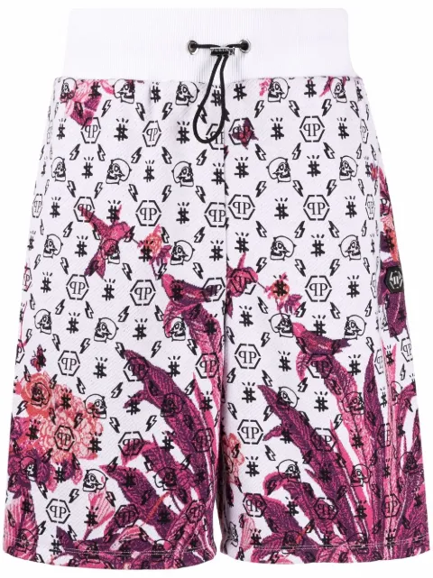 Philipp Plein floral logo drawstring shorts White SABCMJT1915PJO002N