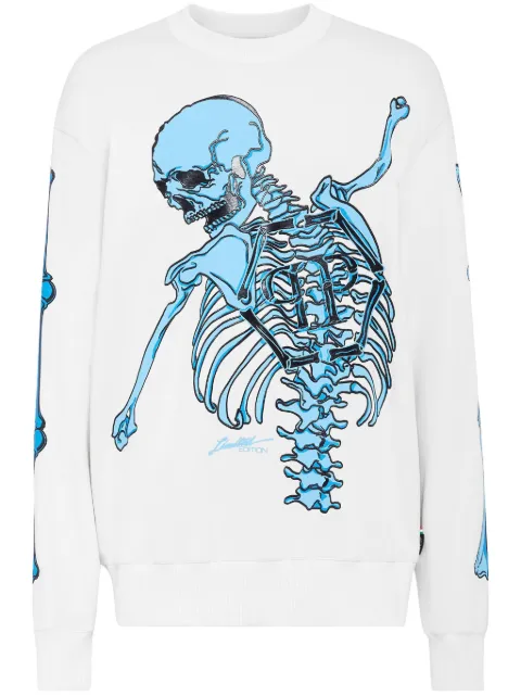 Philipp Plein skull-print cotton sweatshirt White SABCMJO0839PJO002N