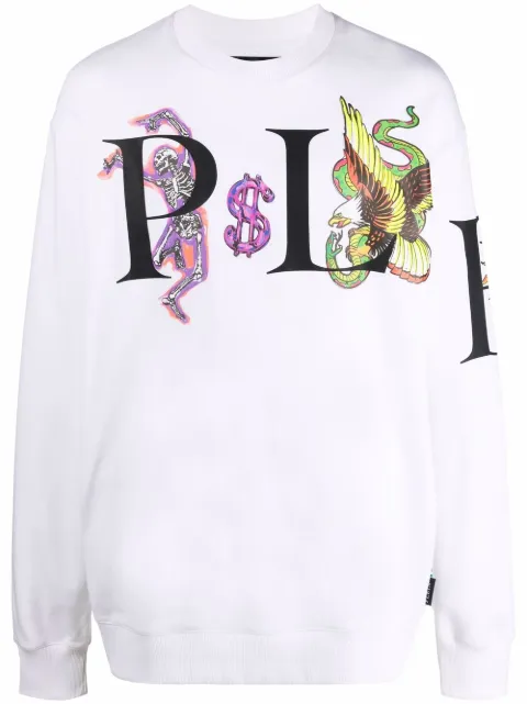 Philipp Plein graphic-print cotton sweatshirt White SABCMJO0837PJO002N