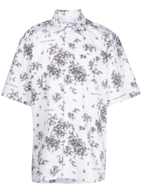 Off-White paperclip-print cotton shirt White OMGA187F21FAB0020110