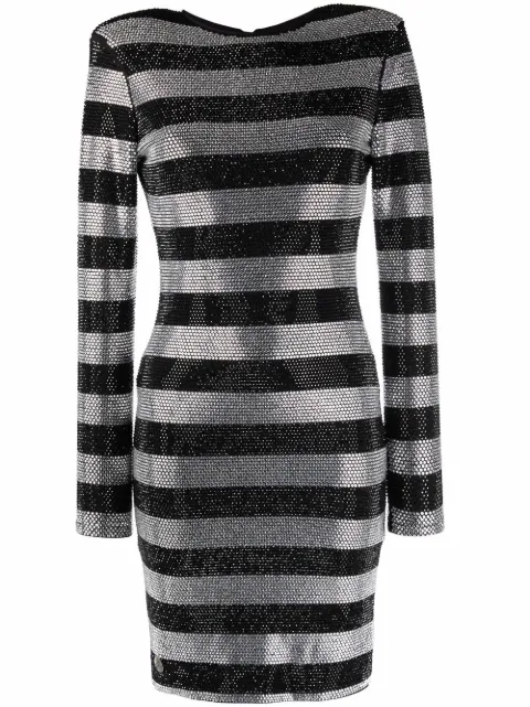 Philipp Plein crystal-stripes fitted mini dress Black SABCWRG2029PTE003N