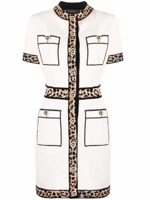Philipp Plein leopard trim dress Neutrals SABCWKG0308PKN002N