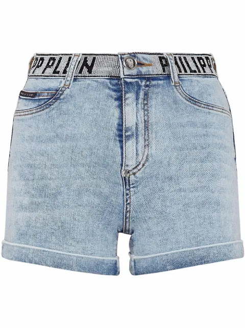 Philipp Plein logo-waistband denim shorts Blue SABCWDT1881PDE004N
