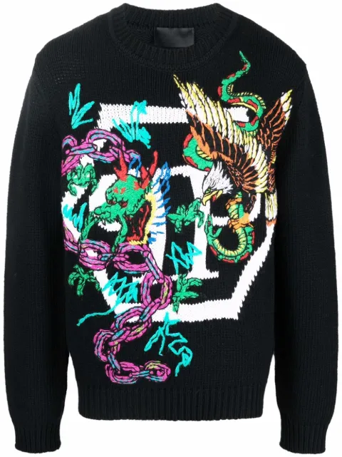 Philipp Plein patterned intarsia-knit jumper Black SABCUKO0009PKN002N