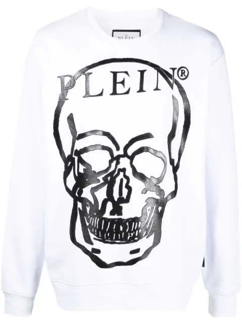 Philipp Plein Skull-print long-sleeve sweatshirt White SABCUJO0035PJO002N