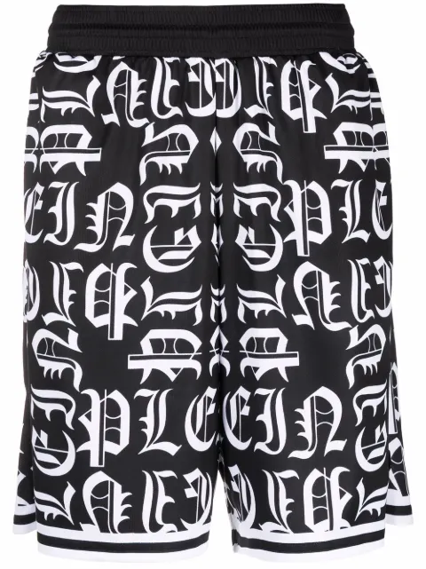 Philipp Plein logo-print jogging shorts Black SABCMJT1974PTE003N