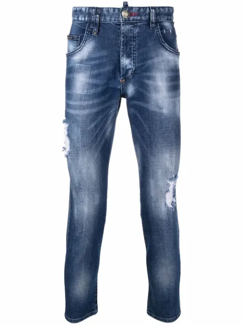 Philipp Plein ripped-detailed skinny jeans Blue SABCMDT2725PDE004N