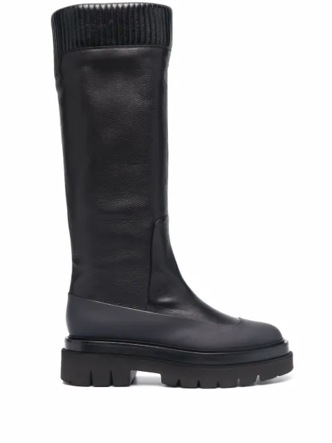Santoni ribbed leather knee-high boots Black WSEI59721GOMNERRN01