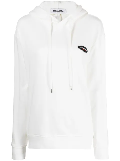 Ground Zero logo-patch cotton hoodie White GZSW214
