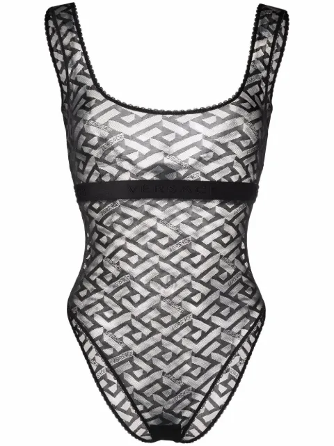 Versace La Greca tulle bodysuit Black 10036591A01647