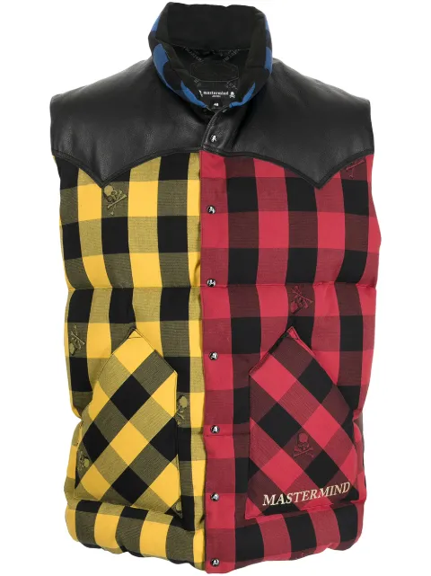 Mastermind Japan check-print padded gillet Red MJ21C07VE00100