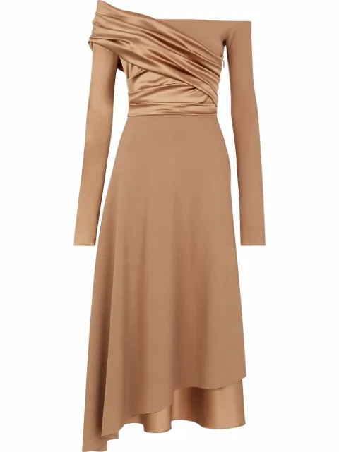 FENDI off-shoulder ruched dress Brown FDB664AGU2