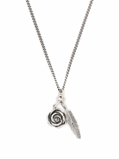 Emanuele Bicocchi rose and feather pendant necklace Silver RSPB4