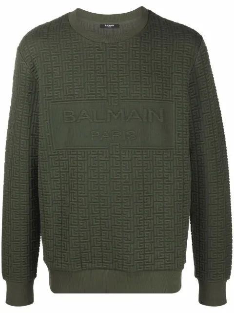 Balmain monogram-motif sweatshirt Green WH0JQ040J296