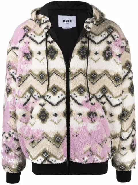 MSGM geometric print hooded jacket White 3140MH17217503