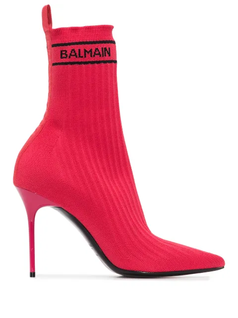Balmain Skye knitted ankle boots Red XN1TA641TSKT