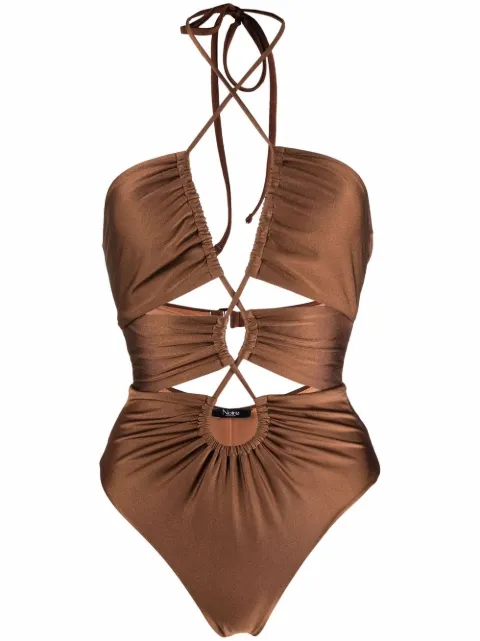 Noire Swimwear gathered cut-out swimsuit Brown NSW220