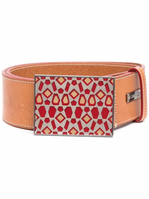 Gianfranco Ferré Pre-Owned 1990s geometric-printed buckle leather belt Brown GIAF150C