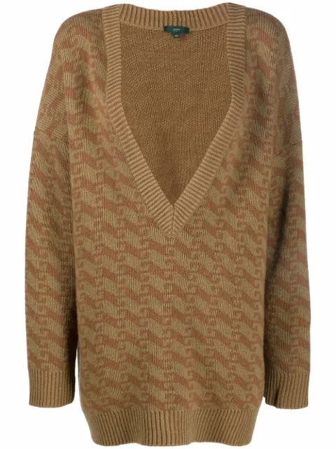 Jejia jacquard V-neck knitted jumper Brown 3139J1M189215749