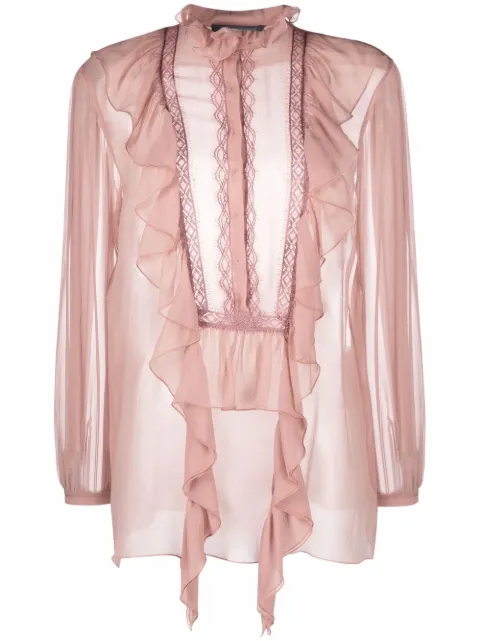 Alberta Ferretti long-sleeved ruffled silk blouse Pink 02206614